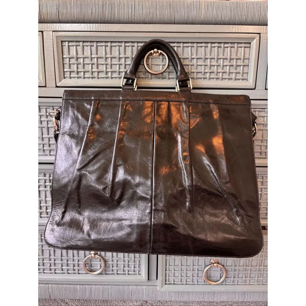 HOBO International Black Leather Laptop Briefcase | Convertible Shoulder Bag | E